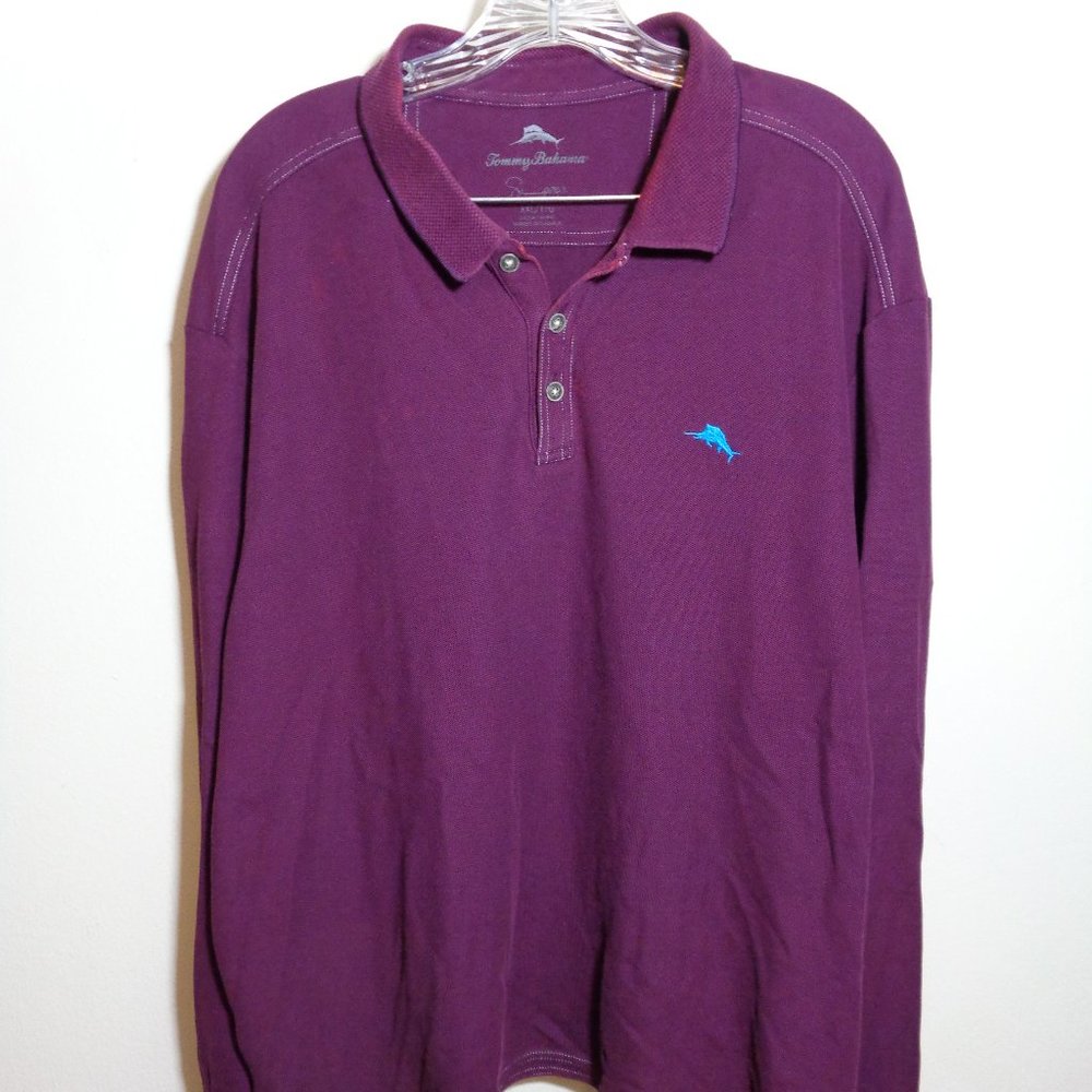 Tommy Bahama Maroon Long-Sleeve 3-Button Polo XXL
